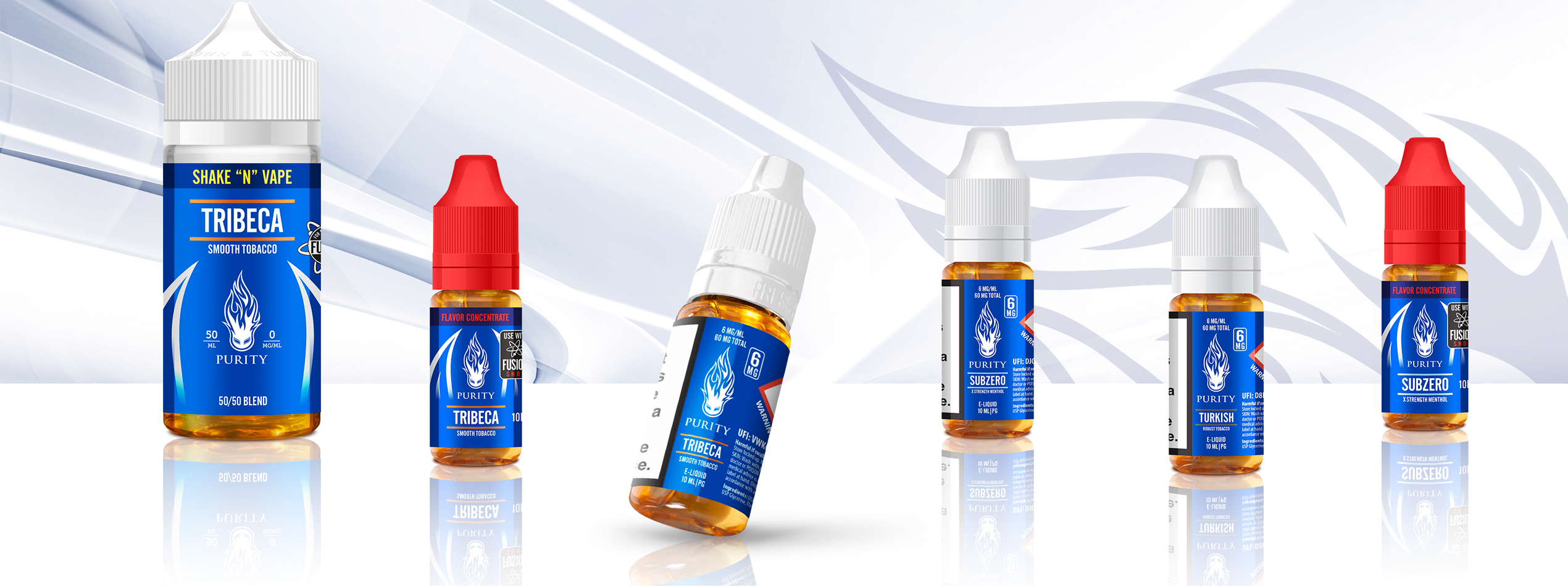 Purity Home Page - E-liquid Product Bottles